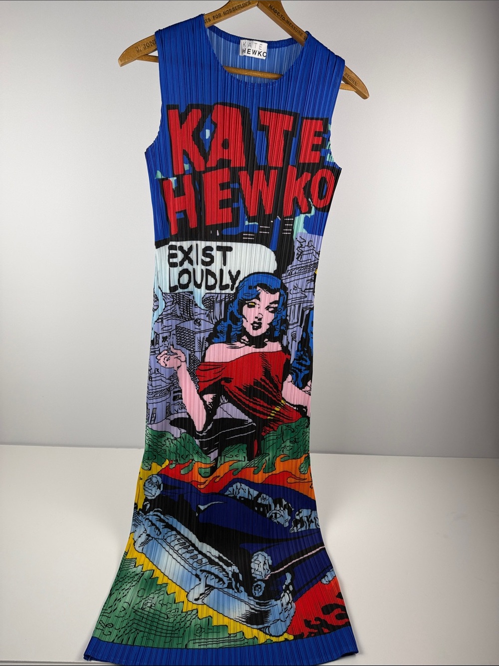 Kate Hewko Blue Pop Art Graphic Sleeveless Dress